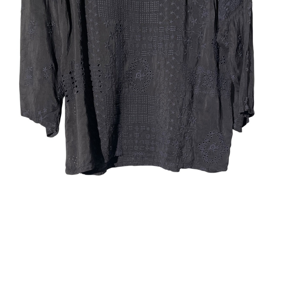 Johnny Was Womens Embroidered Top Round Neck Lightweight Tunic Size XS Black - Picture 10 of 10
